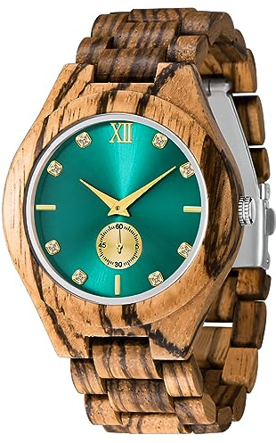 Dentily Wooden Watches for Men Natural Wood Watch Chronograph Analog Quartz Wristwatches