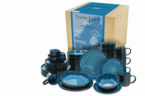 CreaTable, 21549, Serie Nordic Fjord, 30-teiliges Geschirrset, Kombiservice aus Steinzeug, spülmaschinen- und mikrowellengeeignet, Qualitätsproduktion
