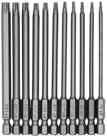 Juego de puntas Torx magnéticas de 11 piezas, juego de puntas de destornillador Torx de 1/4, vástago hexagonal largo T6-T40 de 100mm, cabeza de estrella de acero S2
