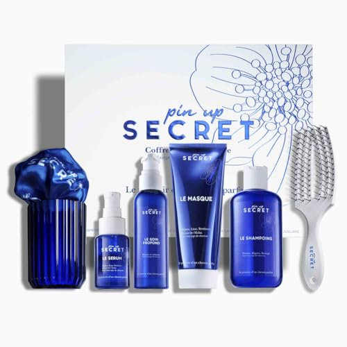 PIN UP SECRET - Coffret Cadeau Soin Capillaire Nourrissant - Shampoing, Soin, Masque, Sérum, Bonnet et Brosse - 6 produits