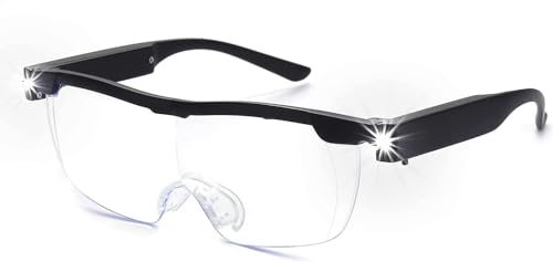 Lupenbrille mit LED-Licht, 2,5 x tragbar, für freie Hände, beleuchtete Vergrößerungslinse mit 2 LEDs am Kopf, zum Sticken, für Hobbys und zum Nähen von älteren Menschen