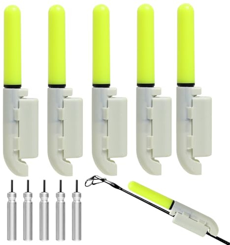 5pcs Fishing Bite Alarm Rod Tip Lights for Night Fishing - Portable Alerter Tackle Sea Fish Accessories - Green Luminous