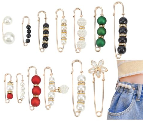 arricraft 13 Pcs Detachable Jean Button Pin, Light Gold Alloy Beaded Brooch Pins Adjustable Jean Button No Sewing Required Waist Tightener Clips for Sweater Pant Clothing Decoration