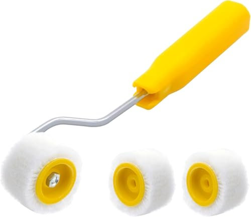 Mini rodillos de pintura de 4/5 pulgadas para retoques de borde o esquina, pinceles de lana de pintura extra pequeños, herramienta de pintura pequeña (1 pincel + 2 rodillos)