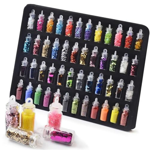 Strehknewen 48 Farben Glitzerpulver Set,Glitzer basteln,Glitzer deko, Chunky Glitter für Make-up, DIY Basteln, Nail Art, Karten, Party und Musikfestival