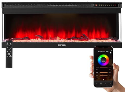 Camino elettrico con riscaldamento, termoventilatore a risparmio energetico, 1500 W, camino elettrico con riscaldamento, effetto fiamma, riscaldamento elettrico, telecomando