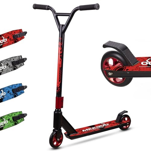 MEE GOO Pro ABEC-10 Trottinette Freestyle Stunt Scooter Légère avec plateau en alliage et cadre robuste, roulements jusqu'à 100 kg pour skate park, pour intermédiaires et débutants (ROUGE-NOUVEAU)