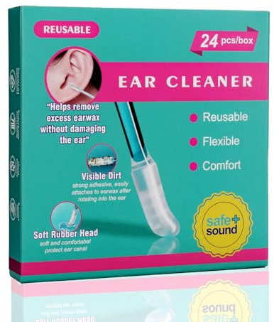 Ohrenschmalz Entferner Sauger 24 Stück Ohrenschmalz Sauger Ohrenschmalz Entferner-Werkzeug,Selbstklebende Ohrreiniger für kinder Erwachsene Waschbares Wiederverwendbar -S