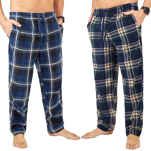 Get Trend Pantalones Pijama Hombre Invierno, Paquete de 2, Ropa de Dormir Suave y Cálida con Bolsillos y Cintura Elástica (L, Azul Marino/Beige, 2)