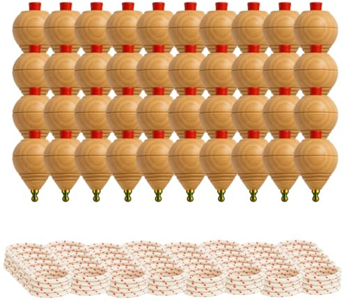 Peonza Madera para Niños Pack 40 Trompos + 40 Cuerdas | Packs de 2-4-6-8-12-16... Unidaes. | Hecho a Mano en España con Punta Redonda.