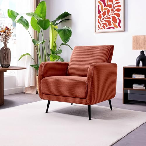Sicaan Fauteuil Design Emma Velours Côtelé Terracotta – Fauteuil Moderne et Confortable – Assise Ergonomique Élégante pour Salon, Chambre ou Bureau – Style Contemporain Chic 71x75x81 cm