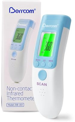 Berrcom Termometro digitale Termometro Frontale Infrarossi Senza Contatto Termometro Neonati, Medico Termometri Display Retroilluminato a Tre Colori