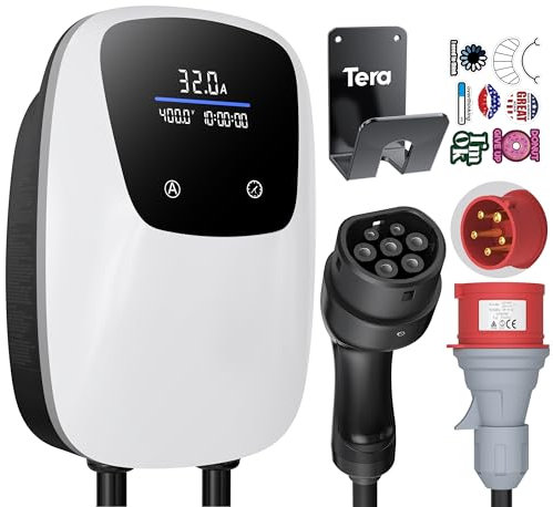 Tera EV Ladegerät Wallbox mit Reservierung Typ-2: 32A 22KW 7m Ladekabel CEE 3-Phasen Stecker CE & TÜV 400V Smart APP Home Ladestation IP65 mit Kabelhalter Kompatibel für Allen PHEV/EV W02 Weiß