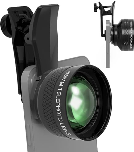 Veedzoens Teleobiettivo da 65 mm per smartphone iPhone e Android, con filettatura da 17 mm, clip universale per obiettivo del telefono e borsa portatile, compatibile con SmallRig e NEEWER Phone Cage