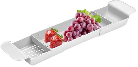 szaluyk Bandeja para Bañera | Repisa Ajustable para Bañera - Organizador Relajación Baño Almacenamiento Drenaje Rápido para Jabón Esponjas Gafas Champú Tentempiés