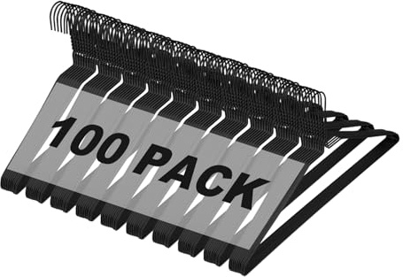 Jiang&Rong 100 Pack Metal Wire Hangers - 16 Inch Slim Space Saving Coat Hangers for Dry Cleaners & Home - 12 Gauge Ultra Thin Clothing Hangers, Bulk Pack (100, Black)