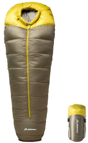 BISINNA Down Mummy Sleeping Bag for Adults 650FP Cold Weather Sleeping Bag 4 Season Compact Sleeping Bag with Compression Sack for Backpacking Camping Outdoor Hiking