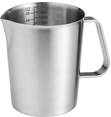 Messbecher Edelstahl 1.5L, Metall Messbecher mit Markierung und Griff, Milchkännchen, Lebensmittelqualität 304 Edelstahl Measuring Cups für Milchkännchen, Kaffeekanne, Eiskübel, Spülmaschinenfest
