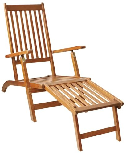 Qnhdfrt Lettino da giardino in legno di acacia, pieghevole, con poggiapiedi, regolabile in 5 posizioni, per giardino e terrazza, sdraio ergonomico per esterni, 168 x 55 x 72 cm