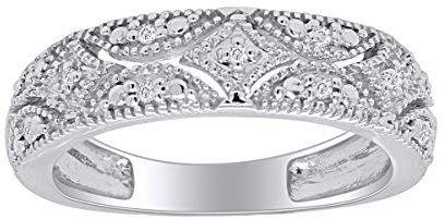 Wedding Band Rings for Women 1/20 Ctw Round Cut White Natural Diamond Stackable Ring in 14K White Gold Plated 925 Sterling Silver Jewelry Gift for Her I-J Color I2-I3 Clarity (0.05ctw) Size-7.5