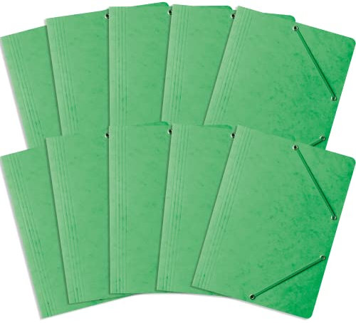 BANTEX Einschlagmappe, Sammelmappe mit Gummi A4, Eckspanner, Eckspann-Mappe, Dokumentenmappe für Büro oder Schule, Leichter Ordner für Akten mit 2 Gummizügen, 10 Stück-Packung, GRÜN, 400087821