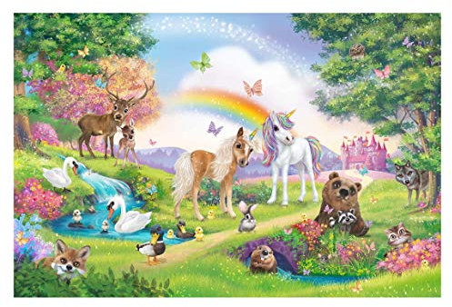 Fototapete selbstklebend Kinderzimmer - Zauberwald mit Einhorn 190 x 288 cm