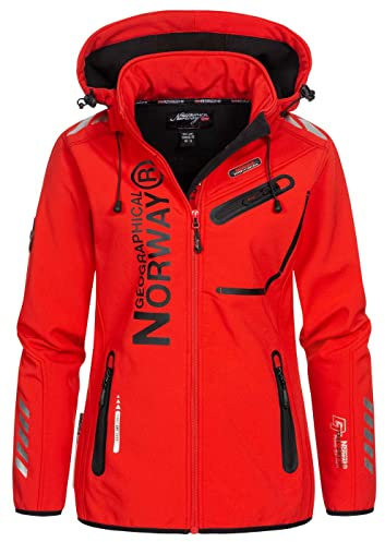Geographical Norway Reine Lady – vattentät utomhusjacka med huva för kvinnor – vindtät jacka – utomhusaktiviteter vandring skidåkning höst vinter vår, Röd/Svart, XXL