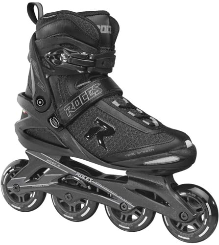 ROCES Men's Icon Outdoor Breathable Fitness Comfort 4 80mm Wheels Racing Inline Skates with Memory Buckle, Easy Entry Boots, Glass Fiber Reinforced Shell & Frame, Black/Dark Charcoal, 10