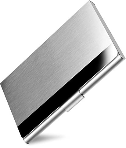 DMFLY Visitenkartenetui, Slim Visitenkartenetui für Männer & Frauen, Pocket Metall Kartenetui, Professionelle Edelstahl Visitenkartenhalter, Schnallenstil geschlossen, Silber