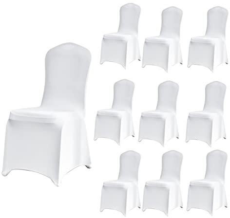 Rhinocerosdance Fundas Sillas Comedor 10 Pieza Fundas para Sillas Pack Extraíble Lavables Cubiertas de Silla Fundas para Sillas Elasticas para Comedor Hotel Banquete de Boda (Blanco)