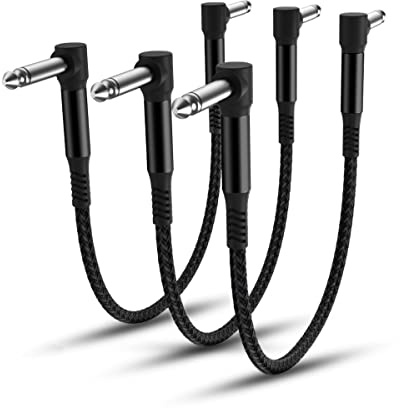 Elebase Guitar Patch Cables 6-Inch 3-Pack,6.35MM Effects Pedal Board Cord,1/4 Right-Angle Nylon Braided Instrument Audio Cable,Pedalboard Connector TS Copper Wire for Amp/Amplifier,Mixer,Electric Bass