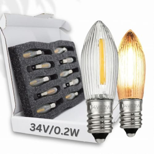 Berglicht 10 Stk. LED Filament 34V/0,2W E10 Ersatz-Lämpchen für Lichtbögen mit 7 Brennstellen, Halogen, warmweiss