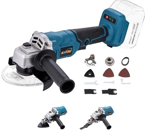 KATSU FIT-BAT 21V Amoladora Angular Inalámbrica Brushless 115mm 125mm Motor sin Escobillas con Accesorios de Adaptador Multiherramienta Oscilante para Cortar Pulir, sin Batería