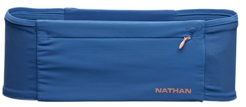 Nathan Zipster Max Running Belt, Running Belts for Women and Men, Bounce-Free Waist Pack with Extra Large Zipper Pocket, Smartphone Storage, Walking, Gym, Hiking - Blue/Rose Gold - Small