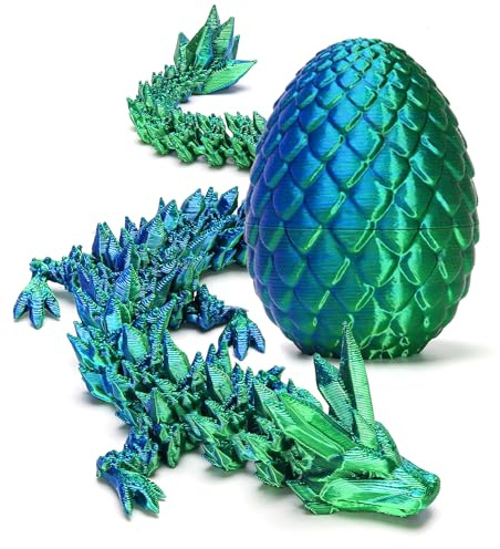 Zobetro 3D Printed Dragon Easter Basket Stuffers Surprise Egg,Articulated Crystal Dragon in Egg,Executive Dragon Fidget Desk Toys,Christmas Decorative Easter Egg Fillers Gifts for Boys Kids (Green)