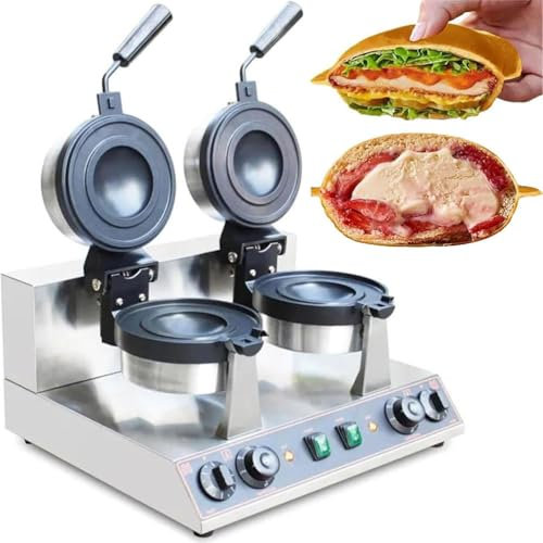 WANGYYDS Macchina per Waffle Commerciale per Hamburger, Macchina per Waffle Elettrica in Acciaio Inossidabile, Pressa per Panini Elettrica Antiaderente, Pressa per Sandwich per Gelato,Doublehead