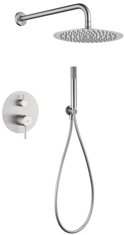 GALYON IMEX Robinet mitigeur de douche encastré série Monza, finition nickel brossé, pulvérisateur en acier inoxydable S.304 Ø25 cm, cartouche céramique Ø35 mm