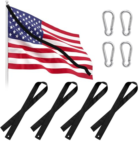 Colingmill 4 Sets Black Mourning Streamers for 3x5' Flag with Spring Hooks Half-mast Flag Mourning Ribbon Double Stitched Streamer Half Staff Display for Memorial Day Honoring The Fallen