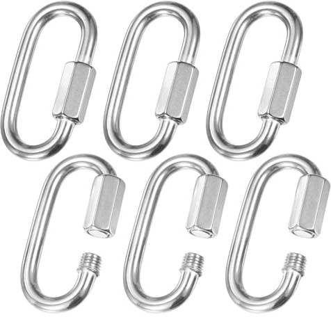 M METERXITY 6-Pack Quick Chain Link Connector, M6 1/4 316 Stainless Steel D-Shape Locking Repair Chain Links for Swing/Camping/Hiking/Backpack, Twist Key Ring Screw Chain Link [Silver]