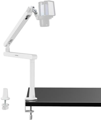 Humanex microphone arm, Adjustable Microphone Boom Arm, Desk Mount with 3/8'' to 5/8'' Screw Adapter, 2kg Capacity,Cable Management, for Gaming, Streaming & Recording, Matte White