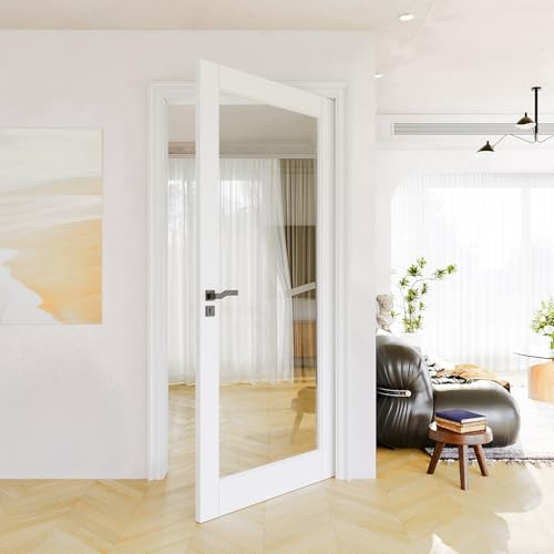 36x80 CARB P2 Solid Core & Pre-Finished Thick SGCC Clear Glass Doors, Interior Door for House, Full Glass Swing Shaker w/o Prehung Jamb, Barn Door Slab, Wood Panel for Closet, Bedroom Doors