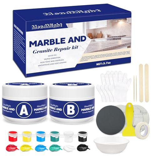 MendMight Kit Reparation Carrelage, Kit Réparation Receveur de Douche Résine, Kit de Réparation pour Comptoirs en Quartz et Marbre pour ébréchures, Trous, Bosses, Défauts, Rayures et Fissures