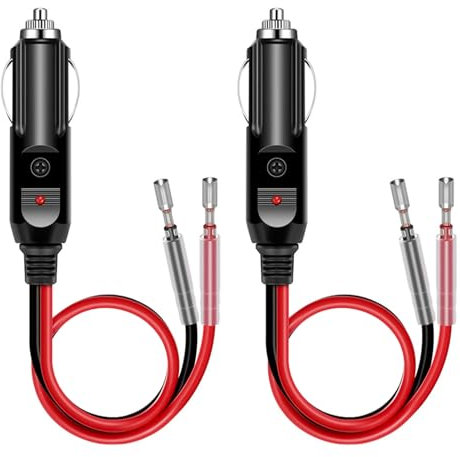 2 Pezzi Spinotto Accendisigari Auto Maschio con Cavo 16AWG, Presa Accendisigari 12V/24V Universale con Fusibile Integrato e Indicatore LED, Spina per Accessori Auto, SUV, Camion e Veicoli DC