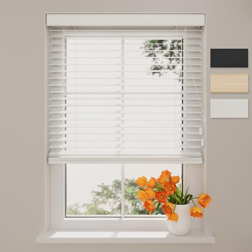 DTCH® Tenda veneziana interna in legno bianco 120 x 240 cm (LxA), lamelle da 50 mm in legno di paulownia, disponibile in larghezze da 50 a 250 cm, veneziana da interno, tende per finestre