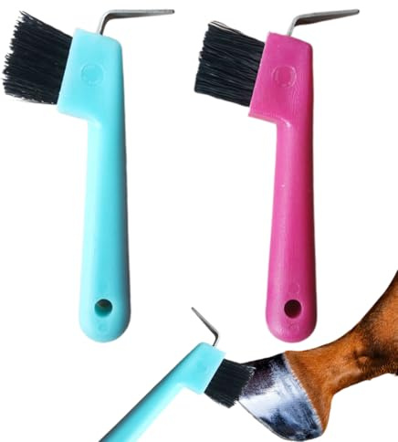 KEQAR 2 unidades 2 en 1 limpiador de cascos de caballo con cepillo, duradera y multifuncional para accesorios cuidado, diseño ergonómico antideslizante, herramientas de aseo pelo (colores aleatorios)