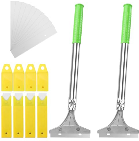 BREANIFULL Juego de 2 raspadores de ventana con cuchilla herramienta rascador de suelo con 50 cuchillas de repuesto (4 pulgadas) 32 × 10 cm juego de removedor de papel pintado raspador de pintura con