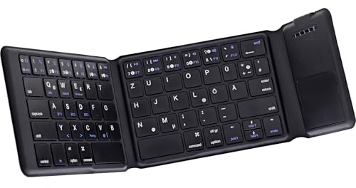 Inline Vikbart Bluetooth-tangentbord med pekplatta, trådlös, QWERTZ-layout för surfplatta, smartphone och PC, kompakt och lätt, svart, 55379B