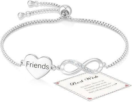 Smilya Friends Bracelet Birthday Gifts for Women Teenage Girls, Adjustable Sterling Silver Heart Friendship Bracelet Best Friend Birthday Gifts