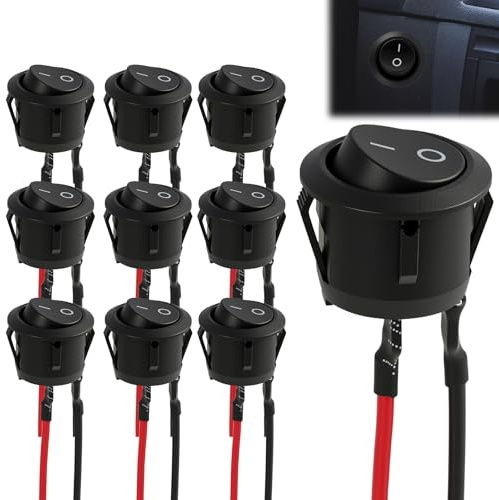 10Pcs Rond Interrupteur 12V À Bascul On-Off-On, Interrupteur À Bascule 12V Pré-Câblé, Interrupteur Voiture, Bouton On Off Pour Véhicules, Bateaux, Moto, Camping-Car Et Onduleur 220V