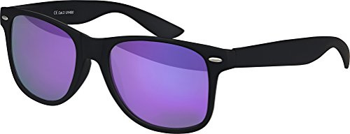 Balinco Lunettes de soleil Nerd UV400 CAT 3 CE Rubber style rétro Lunettes vintage unisexes avec charnière à ressort pour femmes et hommes (noir - violet)